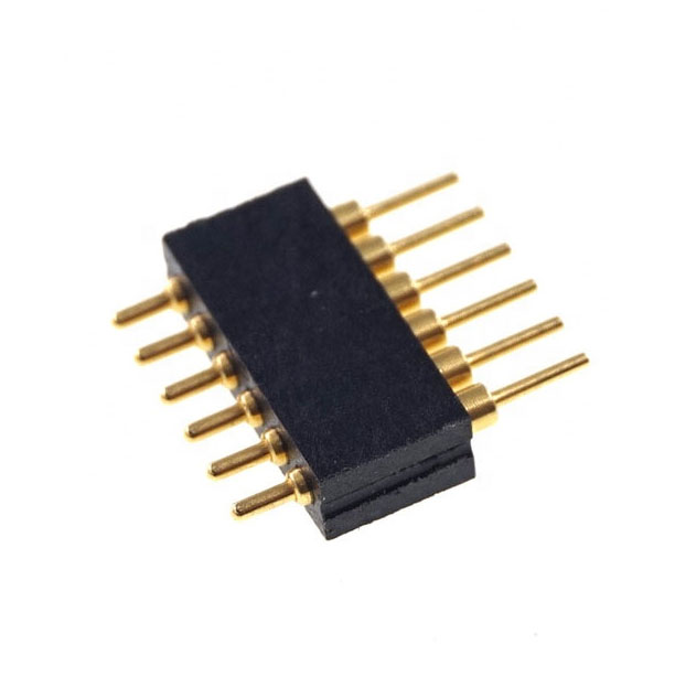 Gold Plated Brass 6 Pin Single Row Through Hole PCB Mount Grid 0.05 Inch Spring Header Connector Pogo Pin 1.27 MM Pitch