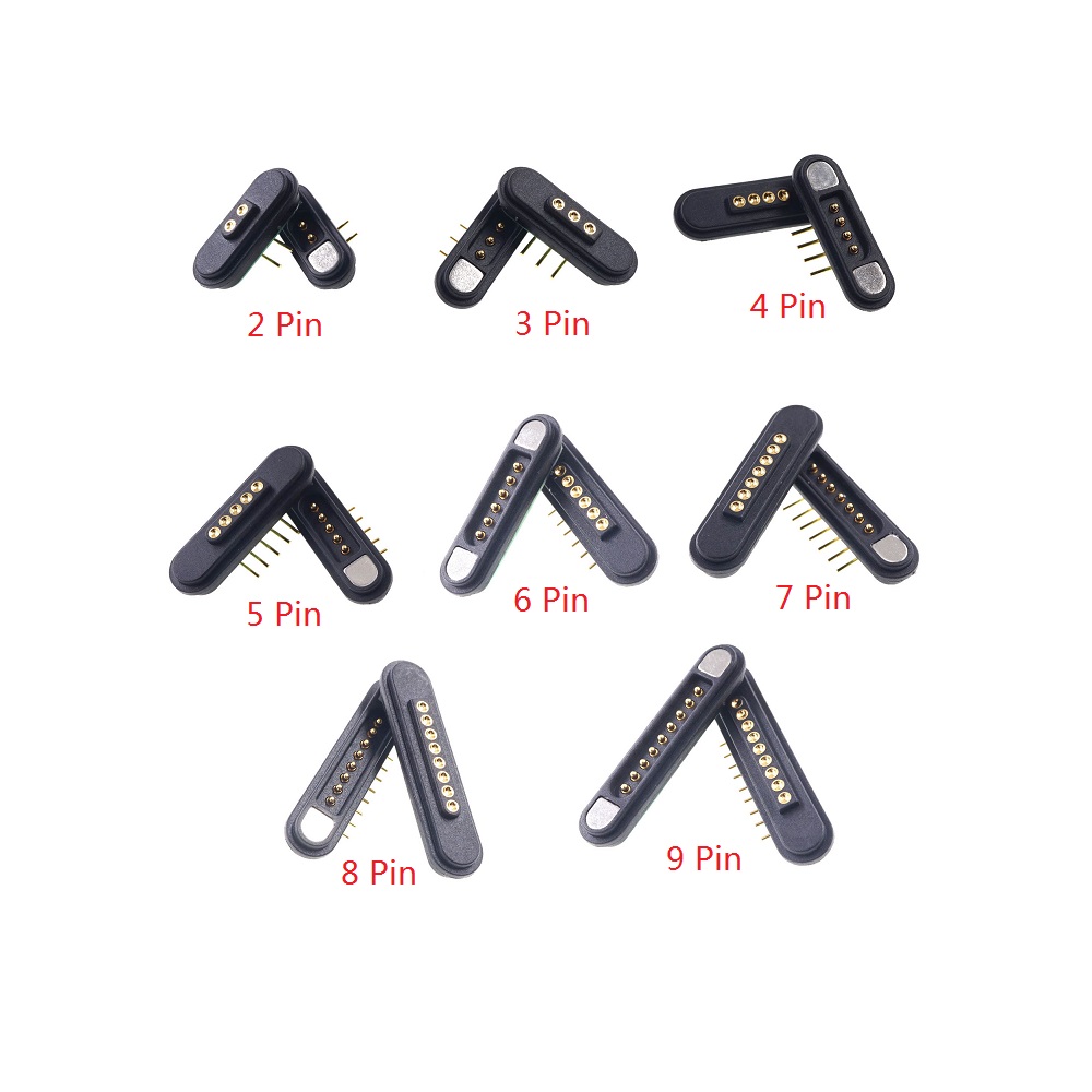 Spring Loaded Header Male Female 2 3 4 5 6 7 8 9  Pins Right Angle Through Hole 90 Degree 5A 12V DC Waterproof Pad Magnetic Pogo Pin