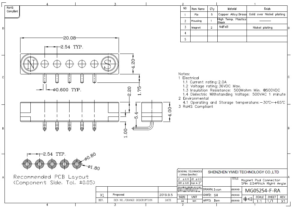 Spring Loaded Header Male Female 5 Pins 2.54 mm Grid Strip Straight Through Hole 180 Degree Right Angle Through Hole 90 Degree2A 36V DC Magnetic Pogo Pin