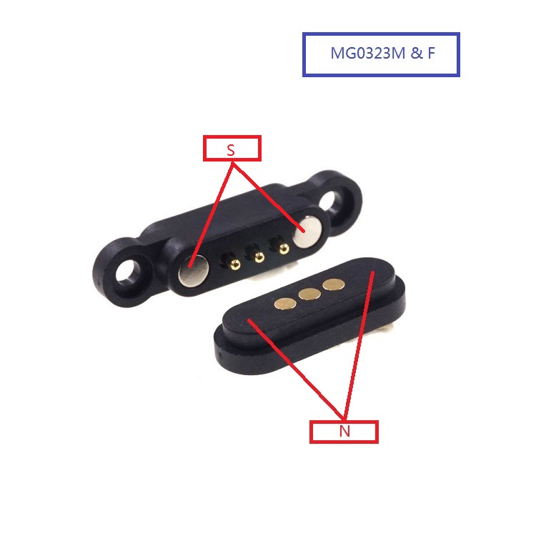 Spring Loaded Magnetic Pogo Pin 3 Positon 2.3 MM Pitch Vertical Single Row Through Holes Solder Male Female Probe Contact