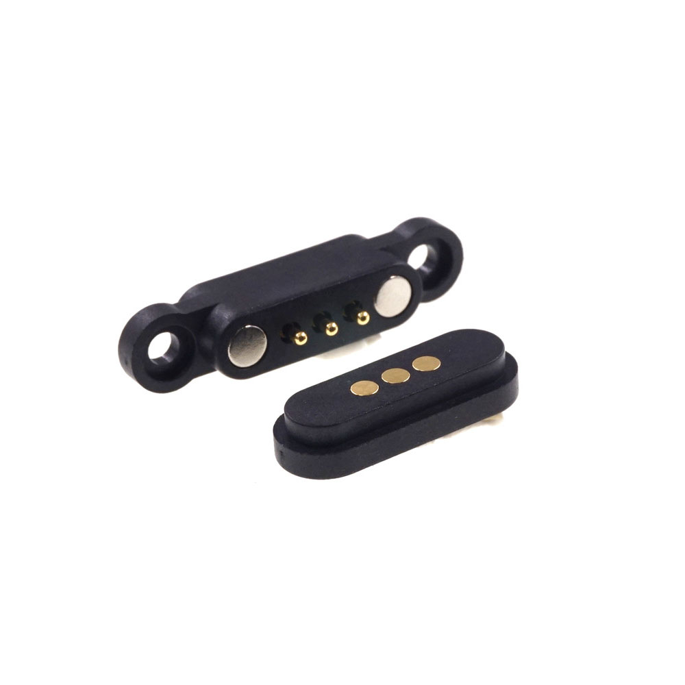 Spring Loaded Magnetic Pogo Pin 3 Positon 2.3 MM Pitch Vertical Single Row Through Holes Solder Male Female Probe Contact