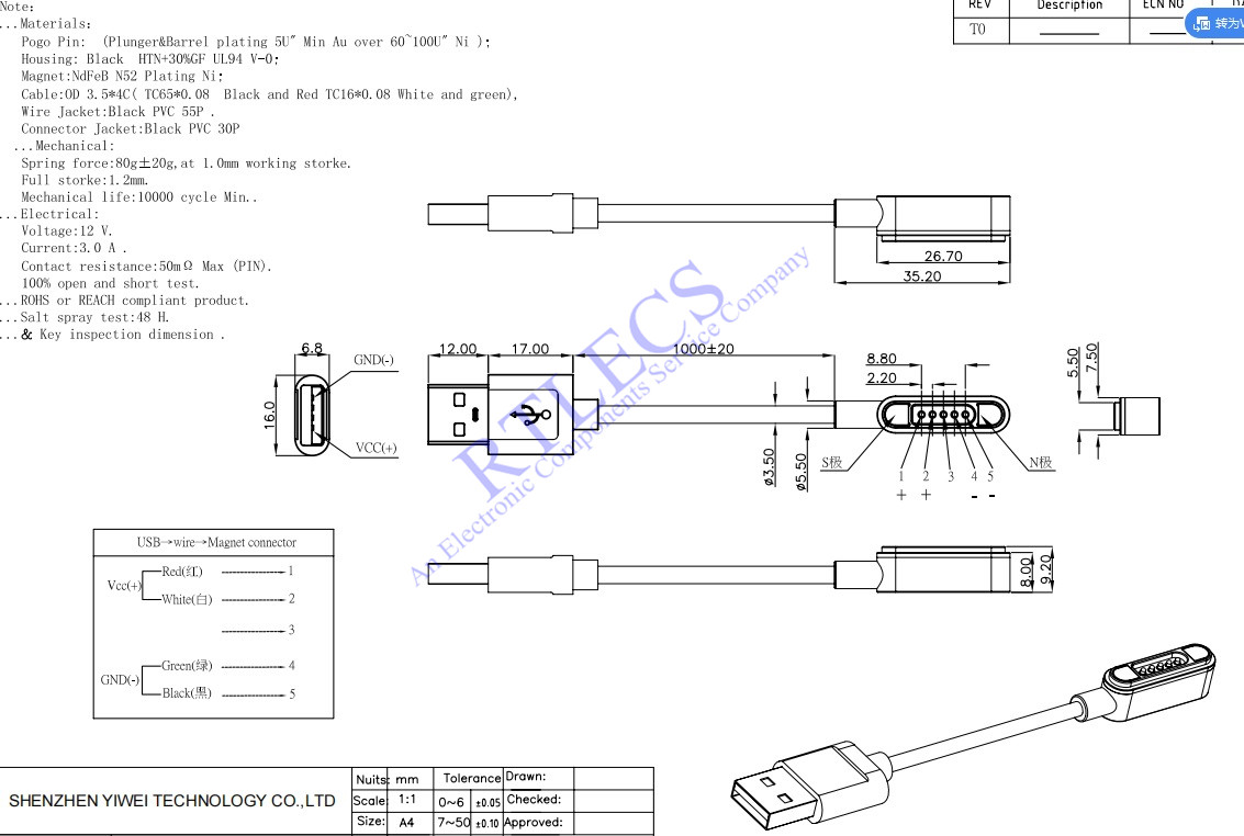 Magnetic Connector 5  6 Pole Cable Wires Male Female 2.2 MM Grid THT 3A Spring Loaded Pogo Pin Waterproof Pad