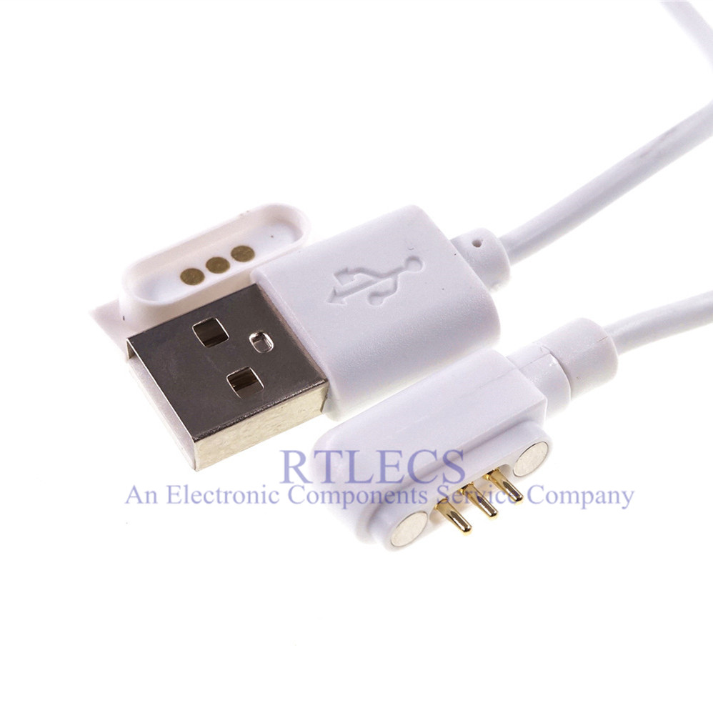 Magnet Pogo Pin Connector USB Cable A Plug 1M 3 Pins 2.54 mm Pitch Power Charge Male Spring Loaded Female PCB Through Hole