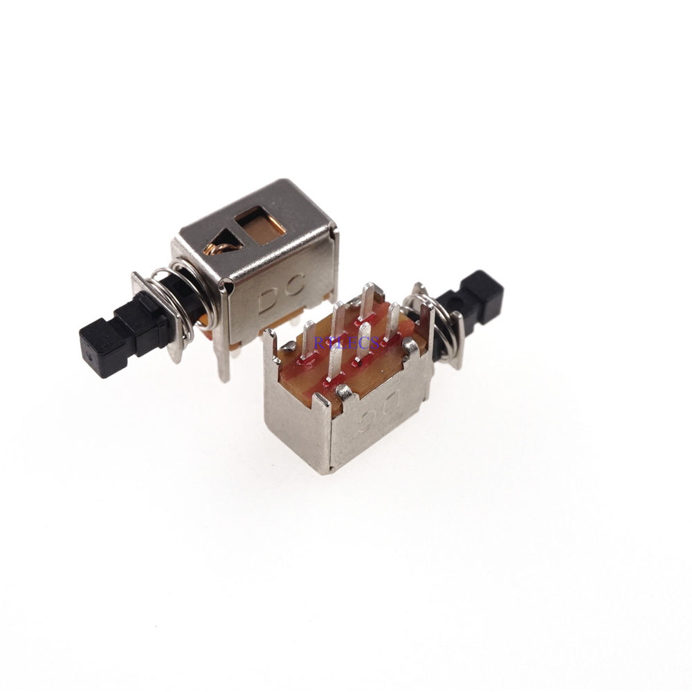 Self-Lock Push button Switch DPDT Standard Through Holes PCB Right Angle PS-22F02 PushButton Switch On-On 0.2A 30V 2P2T
