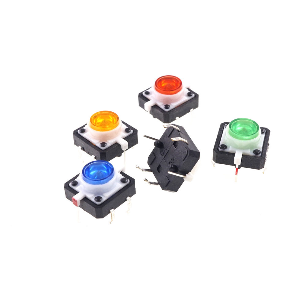 Illuminated Tactile Switch SPST-NO Through Hole Off-Mom 12.0 mm x 12.0 mm LED Red Yellow Green White Blue 7.3 mm Height
