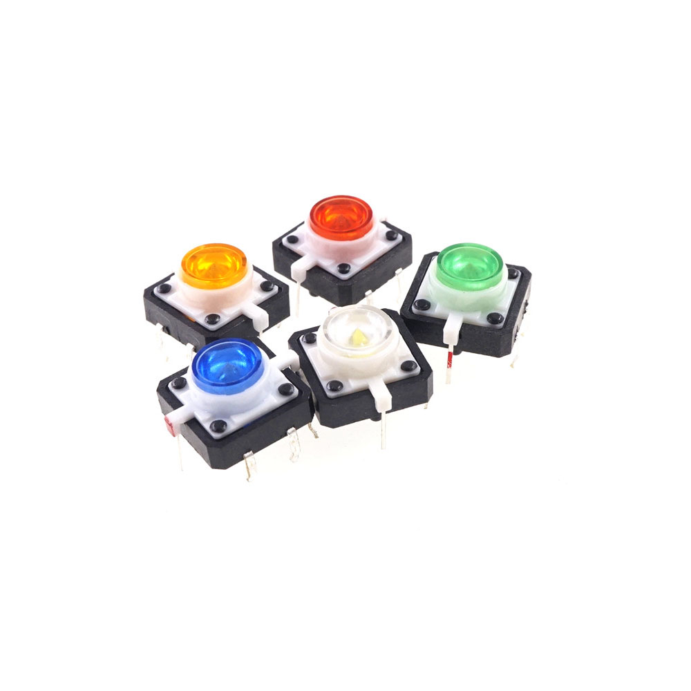Illuminated Tactile Switch SPST-NO Through Hole Off-Mom 12.0 mm x 12.0 mm LED Red Yellow Green White Blue 7.3 mm Height