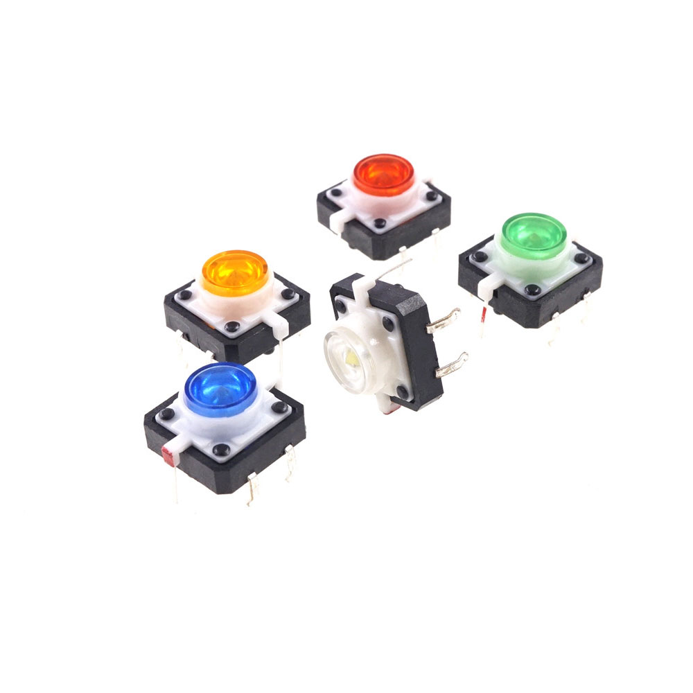 Illuminated Tactile Switch SPST-NO Through Hole Off-Mom 12.0 mm x 12.0 mm LED Red Yellow Green White Blue 7.3 mm Height