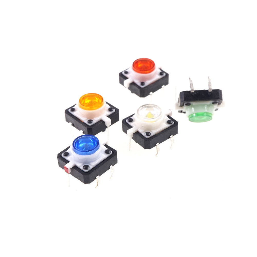 Illuminated Tactile Switch SPST-NO Through Hole Off-Mom 12.0 mm x 12.0 mm LED Red Yellow Green White Blue 7.3 mm Height