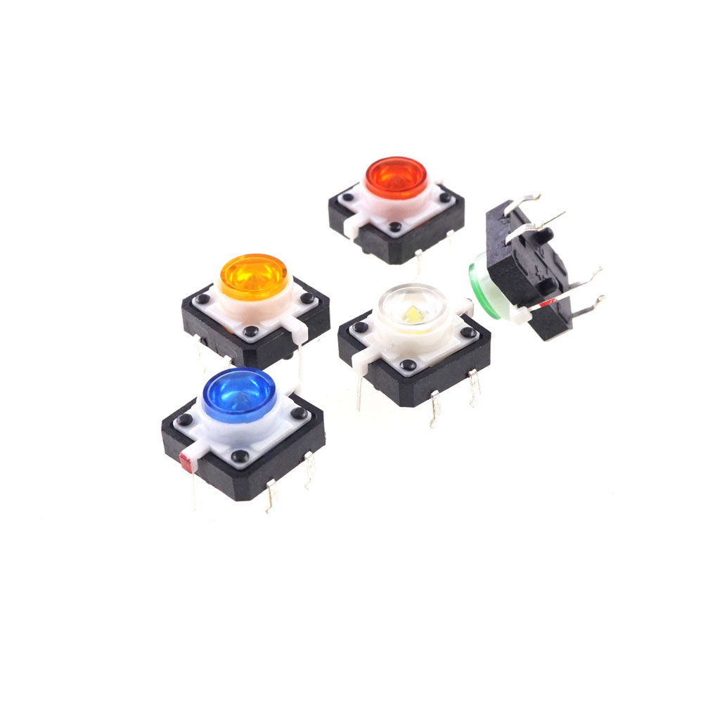 Illuminated Tactile Switch SPST-NO Through Hole Off-Mom 12.0 mm x 12.0 mm LED Red Yellow Green White Blue 7.3 mm Height