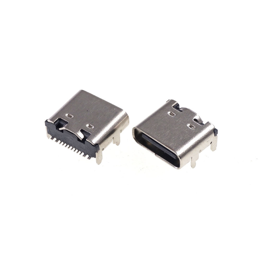 USB 3.1 Type C Connector 16 Pin Right Angle SMT Tab Female Socket Support Pin Through Holes PCB Receptacle