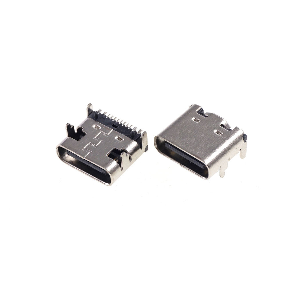 USB 3.1 Type C Connector 16 Pin Right Angle SMT Tab Female Socket Support Pin Through Holes PCB Receptacle