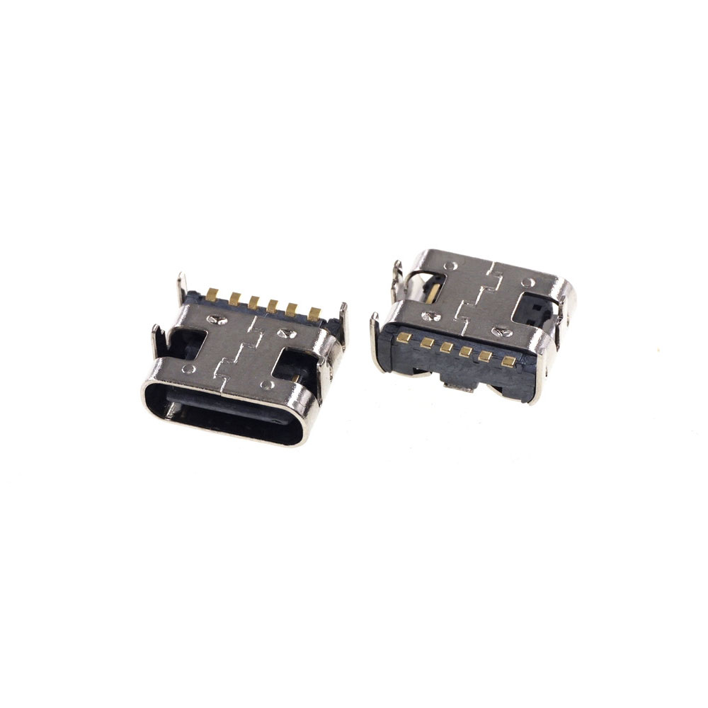USB 3.1 Type C Connector 6 Pin Receptacle Right Angle Power Charge SMT Tab Female Socket Support Through Hole PCB