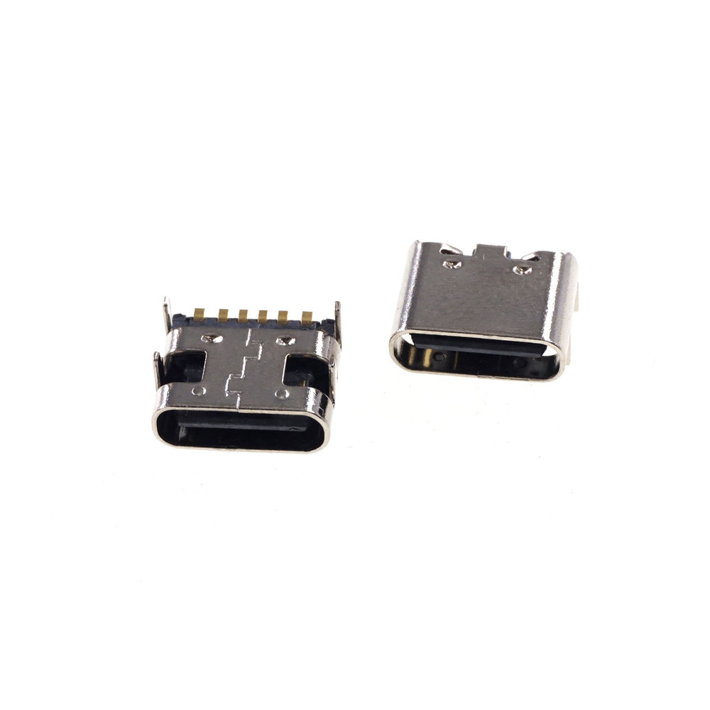 USB 3.1 Type C Connector 6 Pin Receptacle Right Angle Power Charge SMT Tab Female Socket Support Through Hole PCB