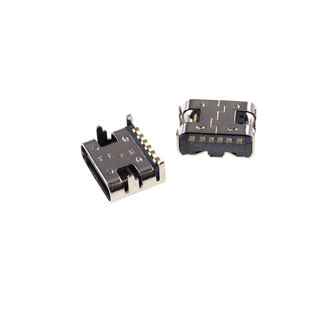 USB 3.1 Type C Connector 6 Pin Receptacle Right Angle Power Charge SMT Tab Female Socket Support Through Hole PCB