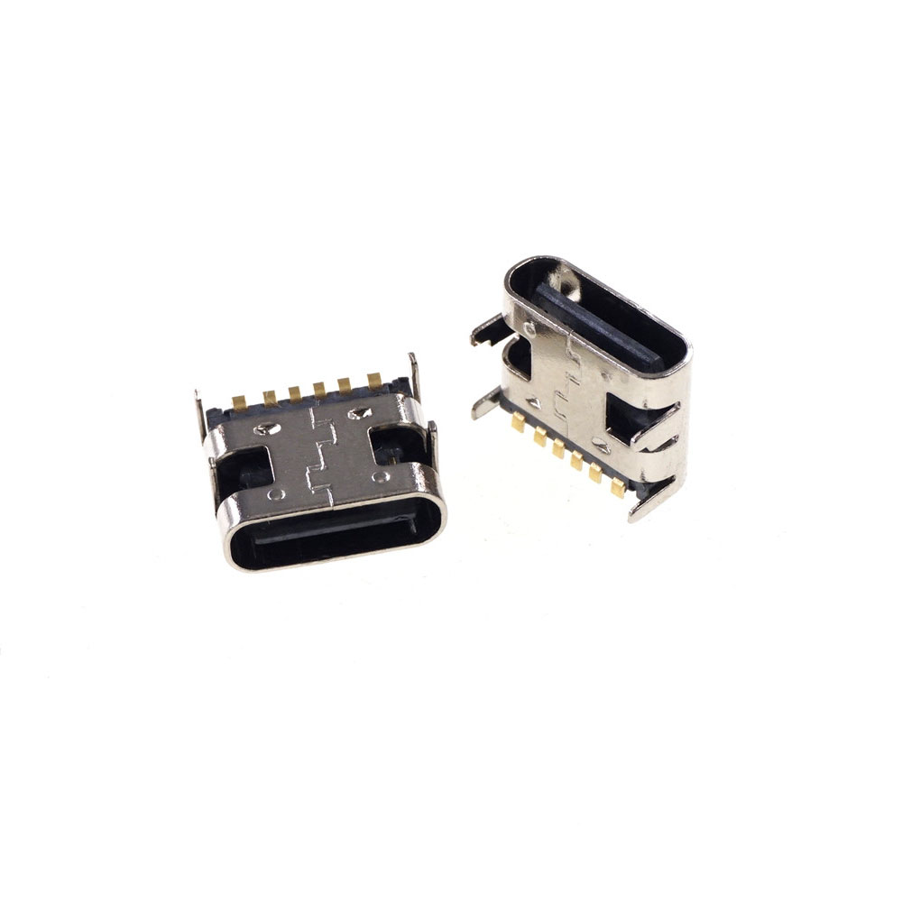 USB 3.1 Type C Connector 6 Pin Receptacle Right Angle Power Charge SMT Tab Female Socket Support Through Hole PCB