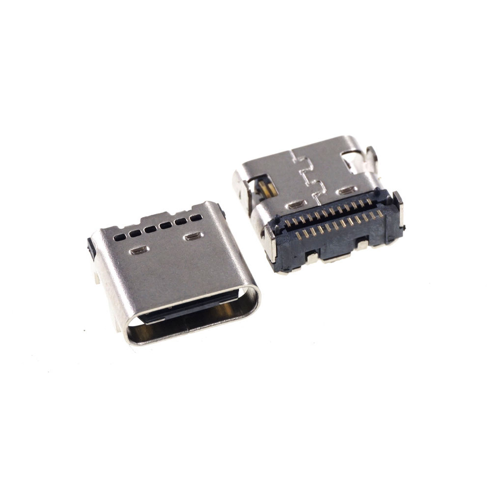 USB 3.1 Type-C Connector 24 Pin Receptacle Right Angle Type C PCB SMT Dual Row Tab Female Socket Support Terminal TH 3A