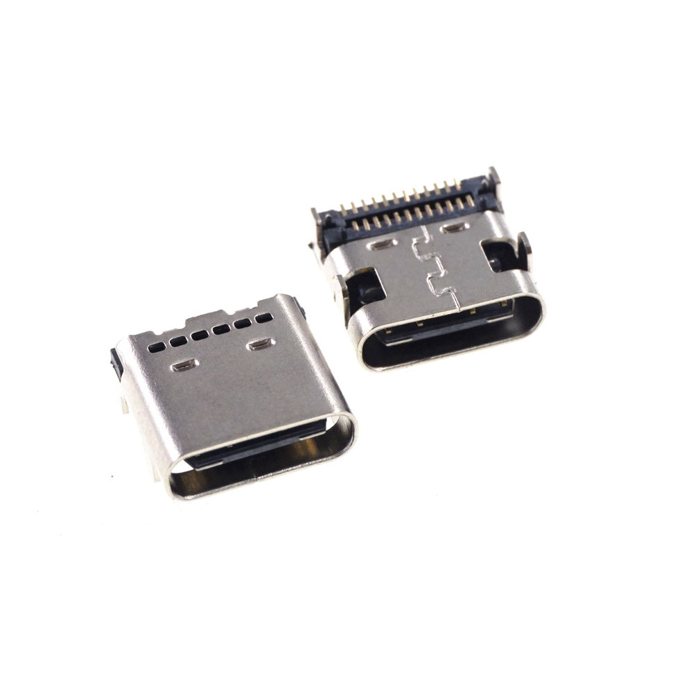 USB 3.1 Type-C Connector 24 Pin Receptacle Right Angle Type C PCB SMT Dual Row Tab Female Socket Support Terminal TH 3A