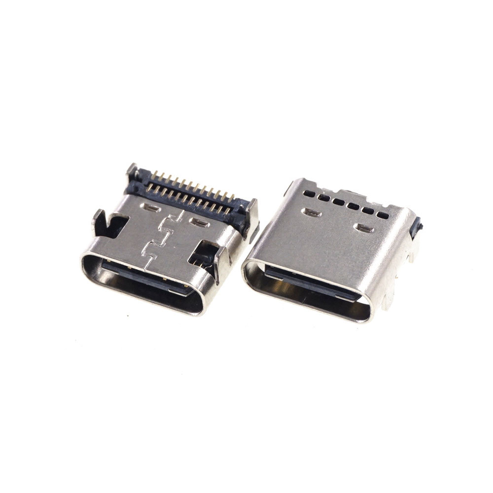 USB 3.1 Type-C Connector 24 Pin Receptacle Right Angle Type C PCB SMT Dual Row Tab Female Socket Support Terminal TH 3A