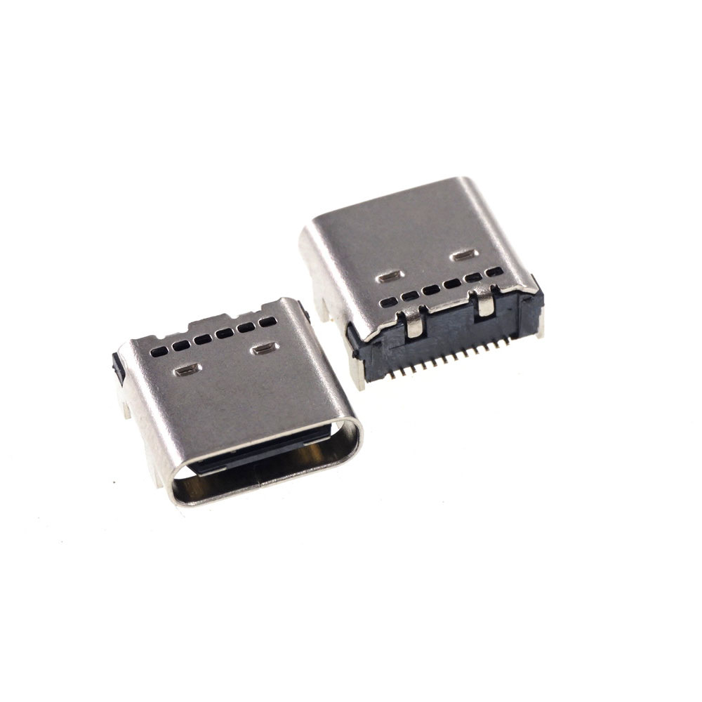USB 3.1 Type-C Connector 24 Pin Receptacle Right Angle Type C PCB SMT Dual Row Tab Female Socket Support Terminal TH 3A