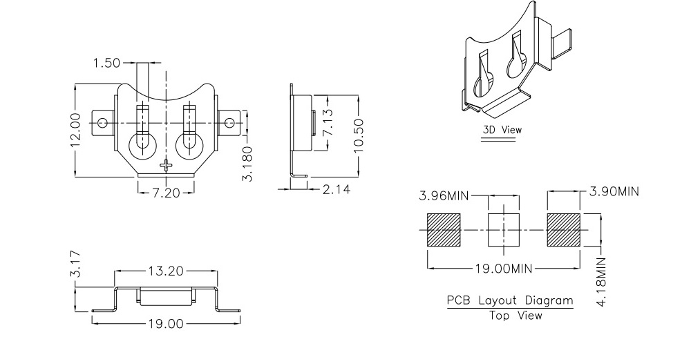 CR1225 CR1220 CR1216 Battery Button Cell Holder SMT Case Socket Connector Surface Mount PCB Solder