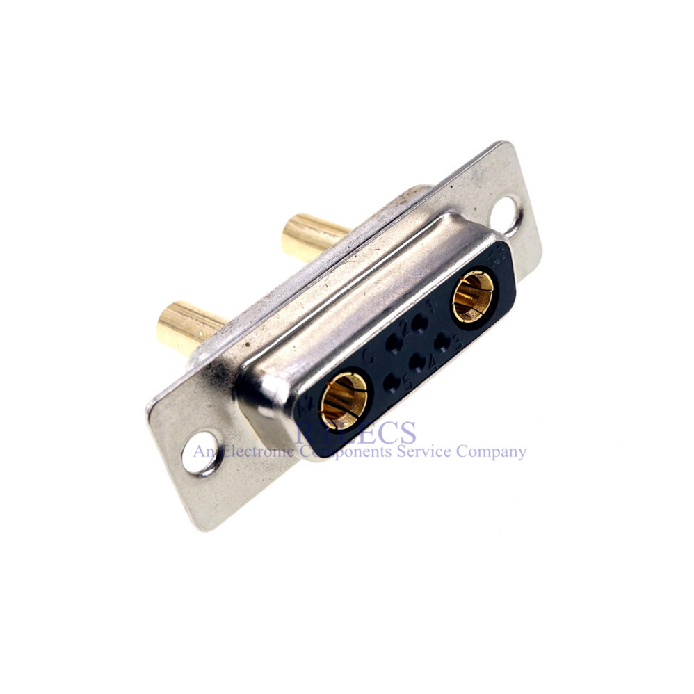 D-Sub Connector 30 AMP Current 7 Power Position 5+2 Combo Plug Male Female Pins Machined Pin 7W2 Gold Flash Panel Mount Wire Solder