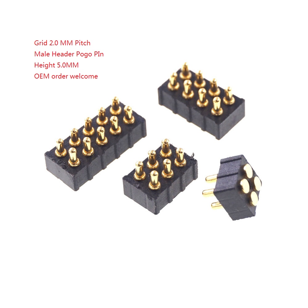 Grid 2.0 MM Pitch Pogo Pin Connector 4 6 8 10 Position Dual Row SMD Male Spring Loaded Re-Flow Solderable RoHS Lead Free