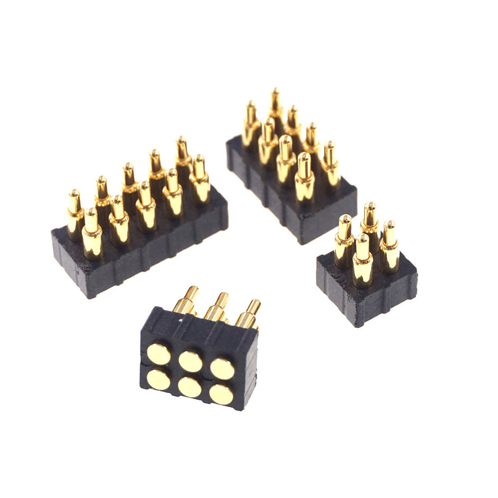 Grid 2.0 MM Pitch Pogo Pin Connector 4 6 8 10 Position Dual Row SMD Male Spring Loaded Re-Flow Solderable RoHS Lead Free