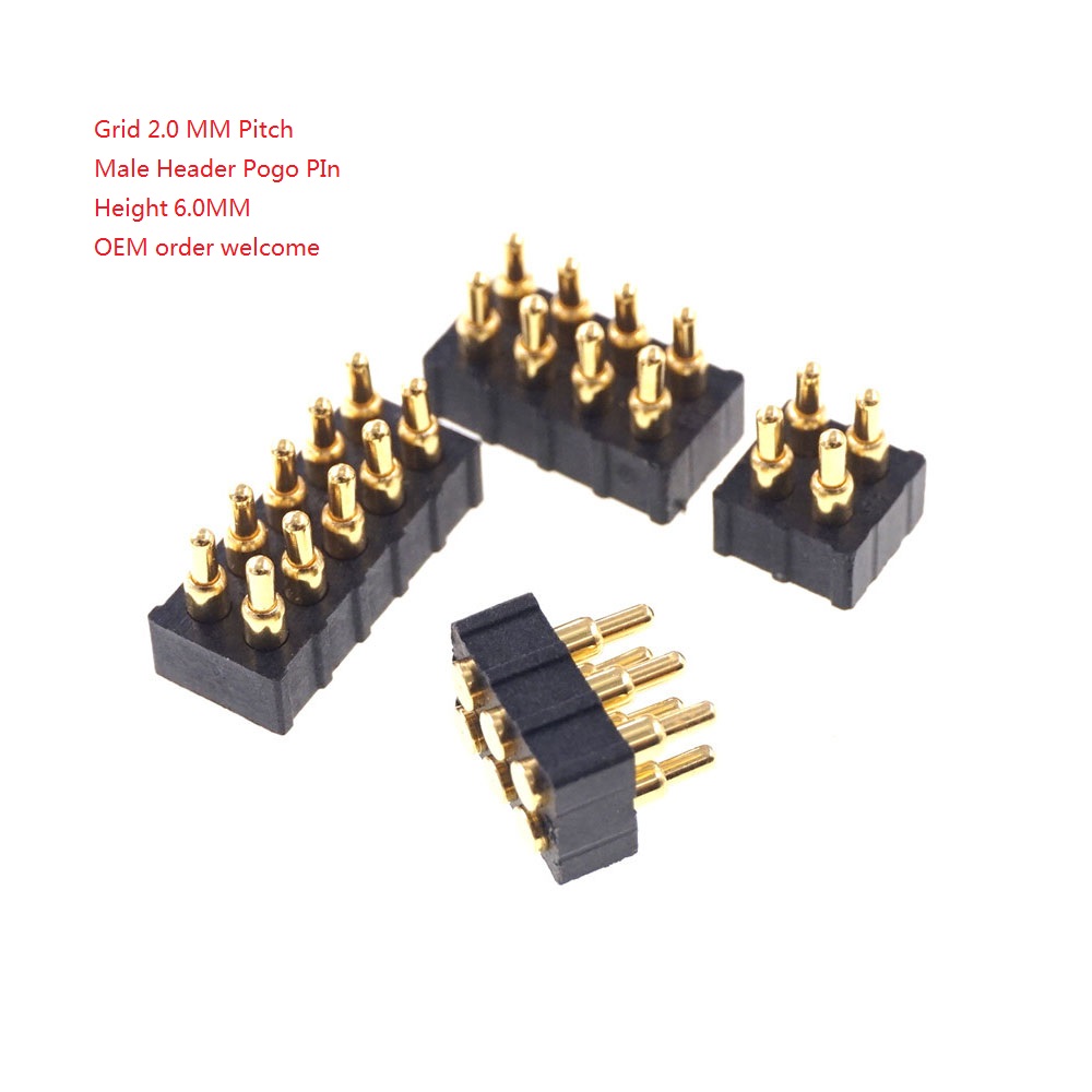 Grid 2.0 MM Pitch Pogo Pin Connector 4 6 8 10 Position Dual Row SMD Male Spring Loaded Re-Flow Solderable RoHS Lead Free