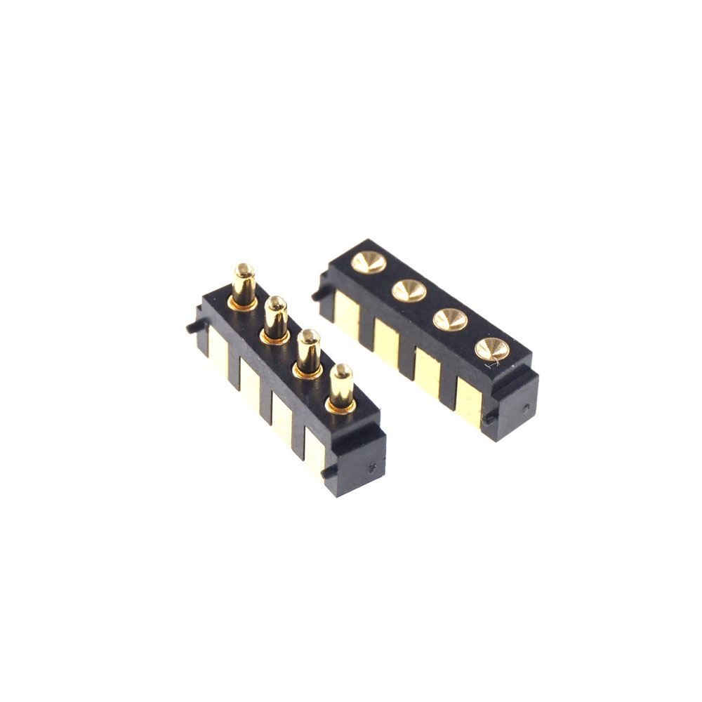 SMT Spring-Loaded Pogo Pin Strip Module 4 Pin 2.5 MM Grid 1x4 Position 90 Degree Surface Mount Horizontal HSMT