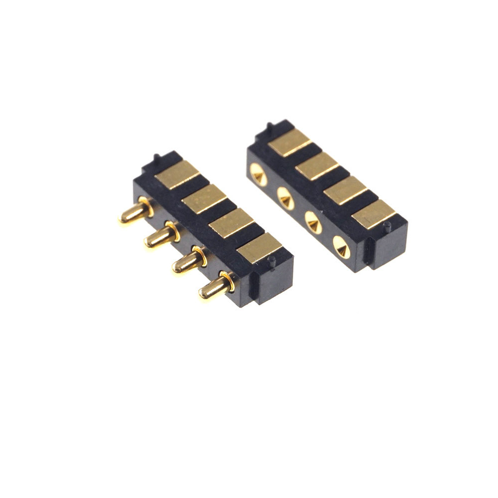 SMT Spring-Loaded Pogo Pin Strip Module 4 Pin 2.5 MM Grid 1x4 Position 90 Degree Surface Mount Horizontal HSMT