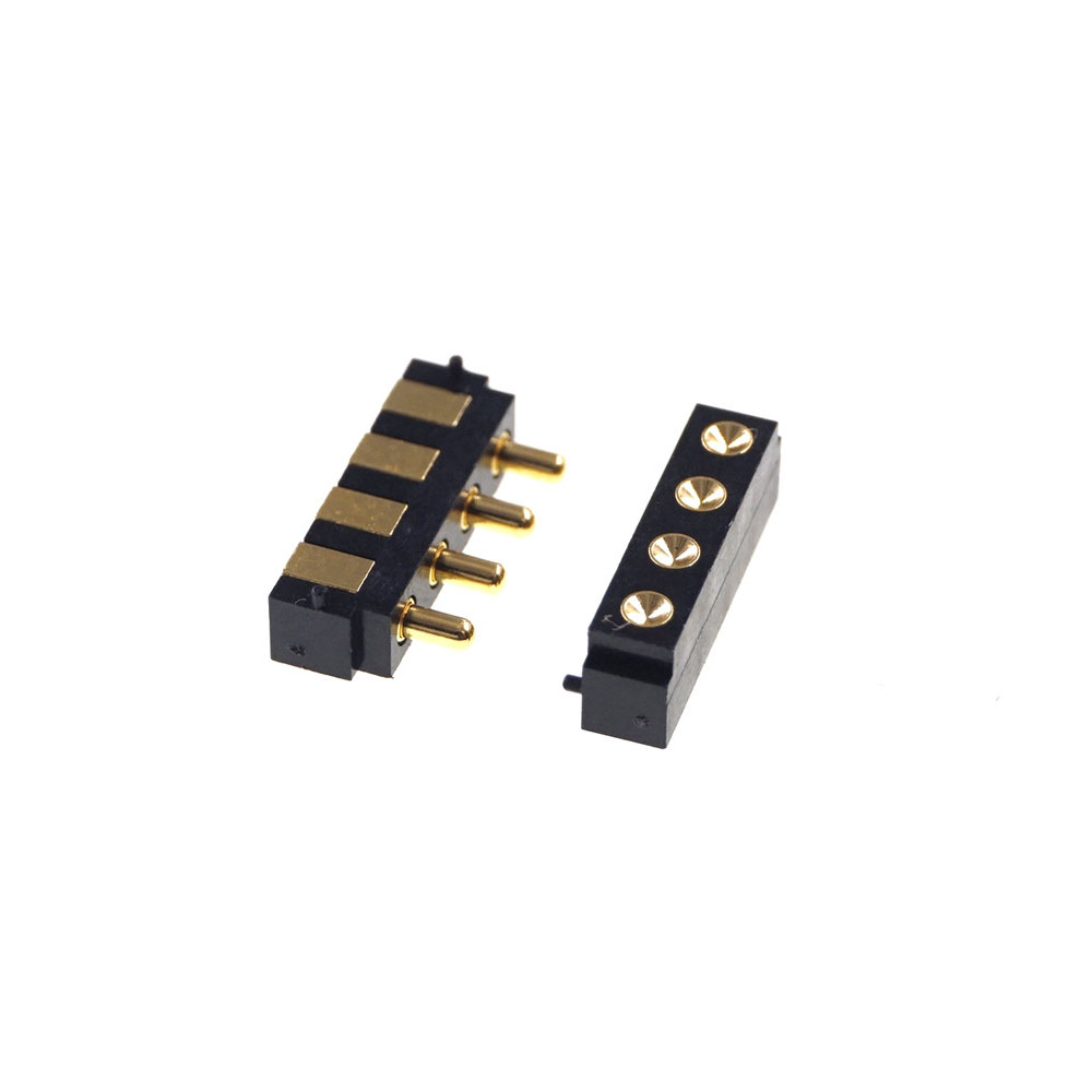 SMT Spring-Loaded Pogo Pin Strip Module 4 Pin 2.5 MM Grid 1x4 Position 90 Degree Surface Mount Horizontal HSMT