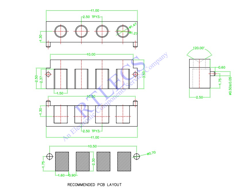 SMT Spring-Loaded Pogo Pin Strip Module 4 Pin 2.5 MM Grid 1x4 Position 90 Degree Surface Mount Horizontal HSMT