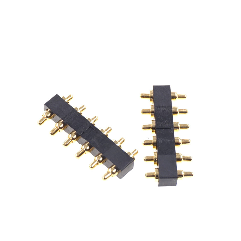 Spring Loaded Pogo Pin Connector 6 Position Double Actions 2.54 Grid 6.6mm Height Mount Parallel Circuit Boards Dual Head