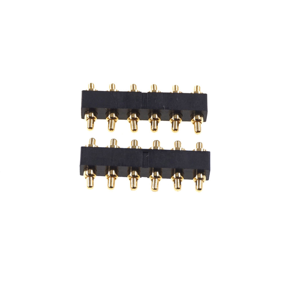 Spring Loaded Pogo Pin Connector 6 Position Double Actions 2.54 Grid 6.6mm Height Mount Parallel Circuit Boards Dual Head