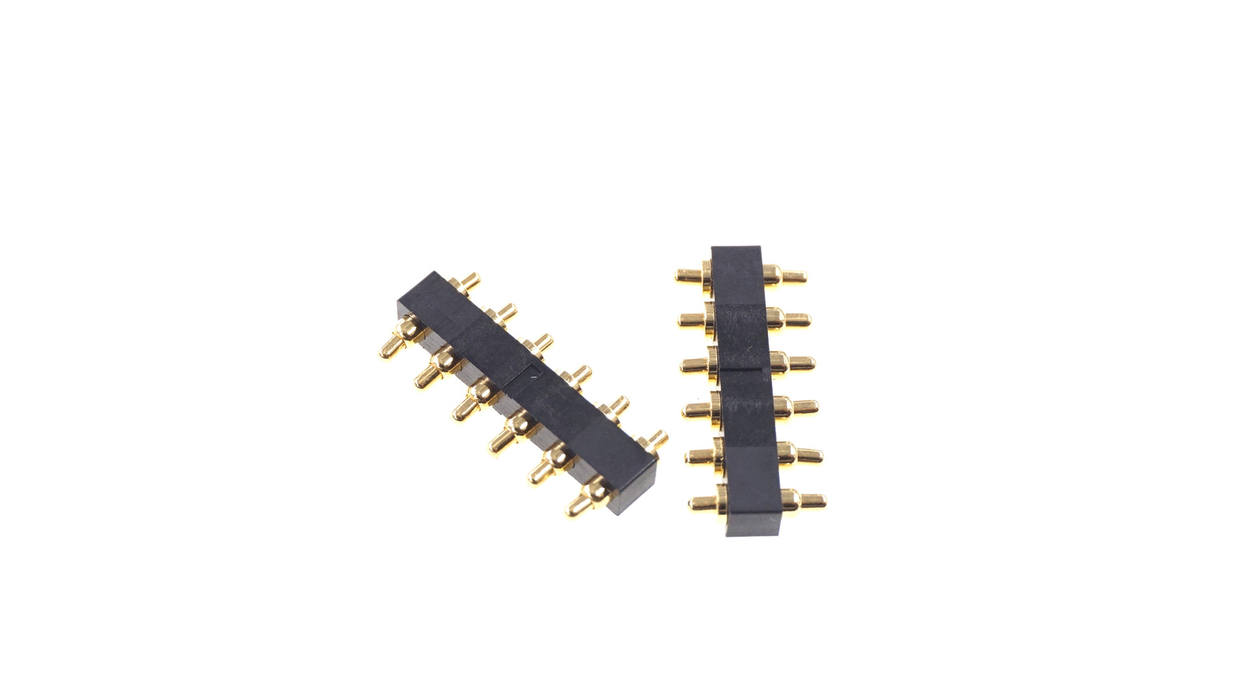 Spring Loaded Pogo Pin Connector 6 Position Double Actions 2.54 Grid 6.6mm Height Mount Parallel Circuit Boards Dual Head