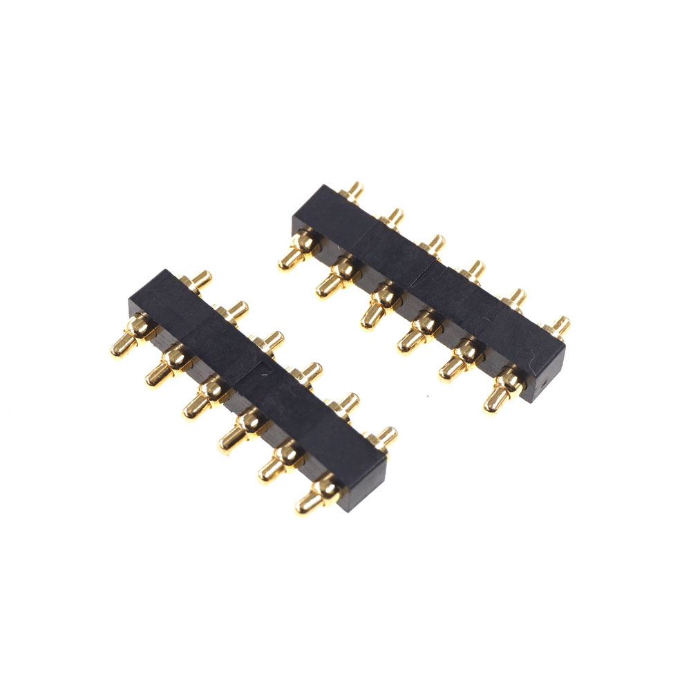 Spring Loaded Pogo Pin Connector 6 Position Double Actions 2.54 Grid 6.6mm Height Mount Parallel Circuit Boards Dual Head