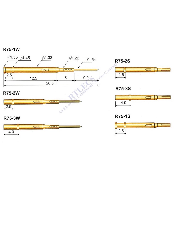 R75 Series Test Probe Receptacle for Testing Spring Loaded Pogo Pin P75 Bare PCB 1.91 mm Pitch Socket Choose to order