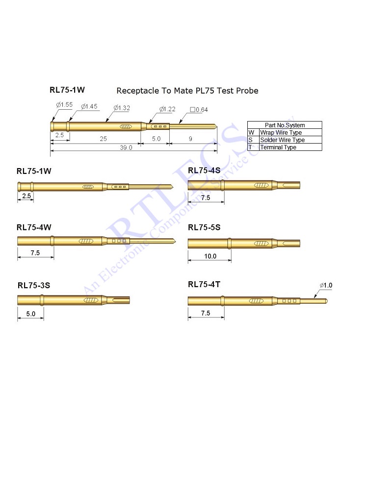 Receptacle RL75 For Spring Test Probe PL75 Bare PCB 1.91 MM Pitch Different Socket Style Choose to Order