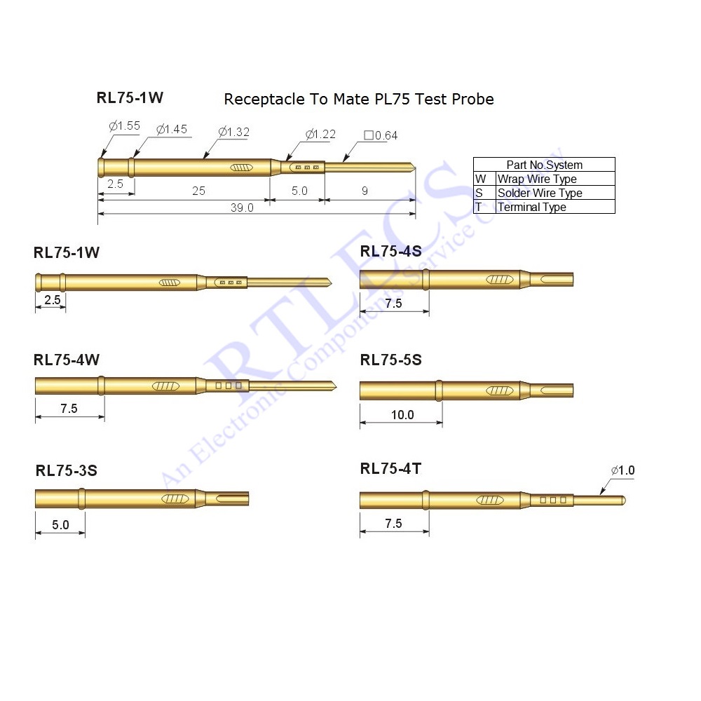 Receptacle RL75 For Spring Test Probe PL75 Bare PCB 1.91 MM Pitch Different Socket Style Choose to Order