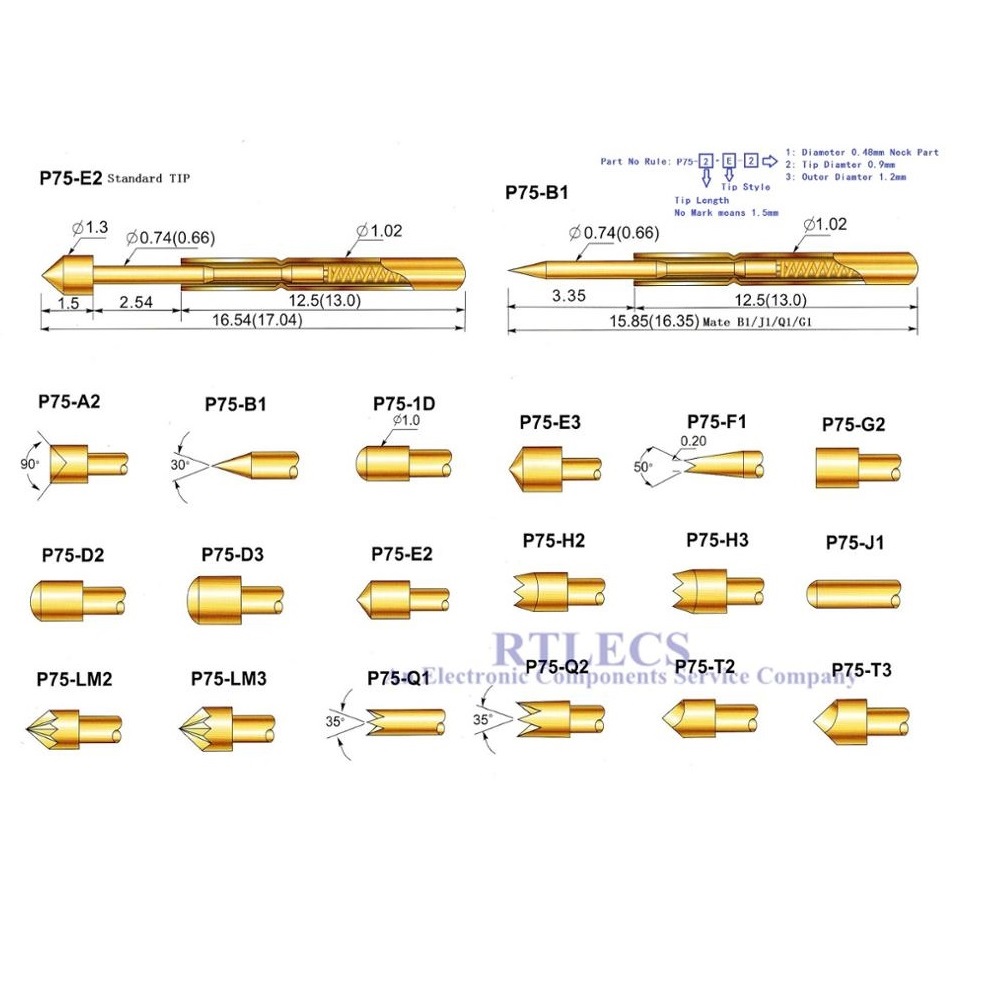 thumbnail image 2 of 100pcs Spring Test Pogo Pins - Brass PCB Testing Pins 2.02mm Tube Diameter 33.35mm Length 2 of 13