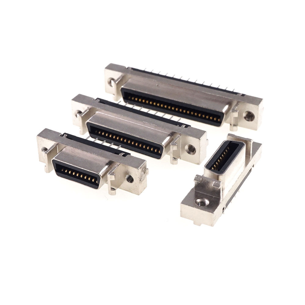 Female MDR Servo Driver SCSI Connector HPCN Slot Type 14 20 26 36 50 68 Pin Socket 180 Degree Vertical Through Holes PCB