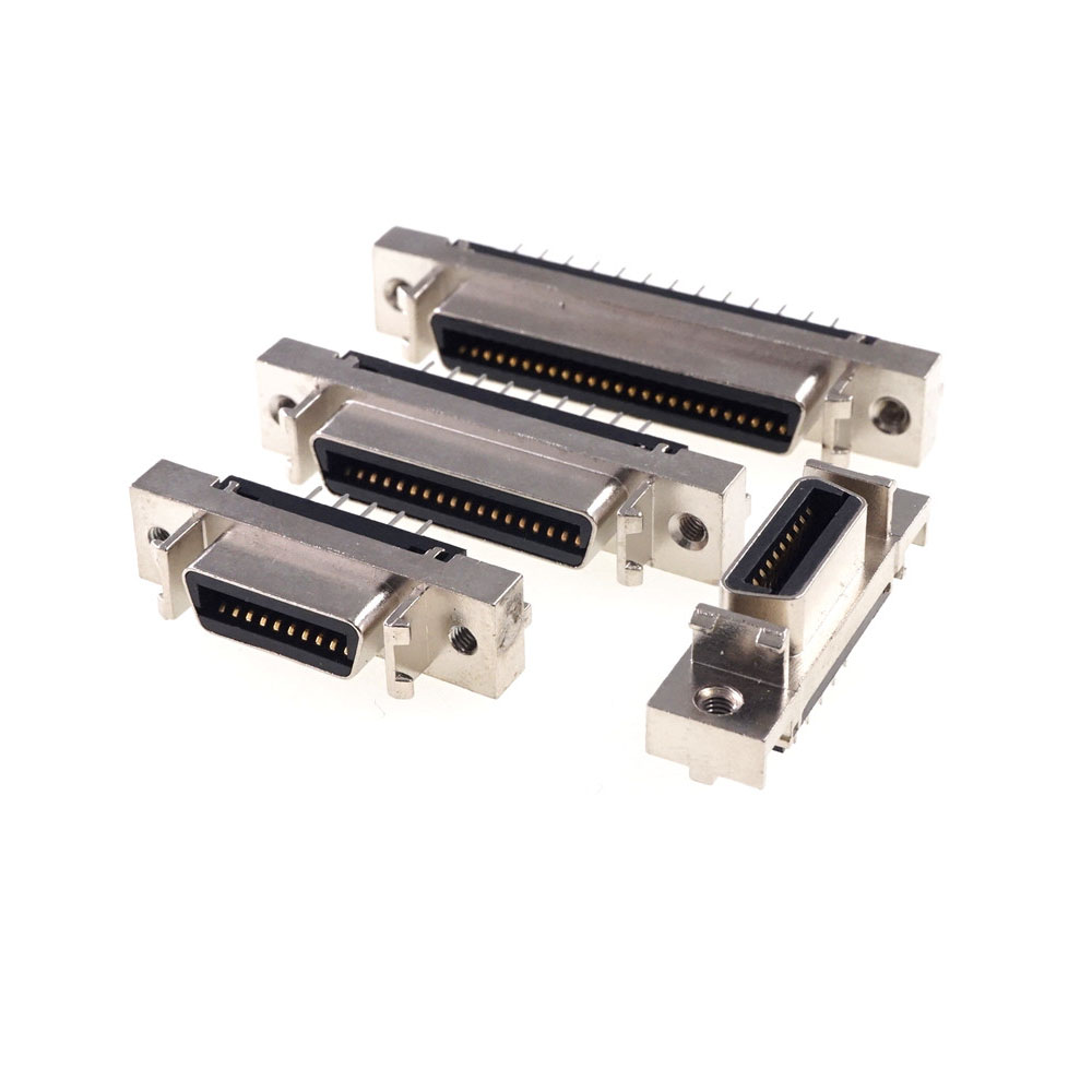 Female MDR Servo Driver SCSI Connector HPCN Slot Type 14 20 26 36 50 68 Pin Socket 180 Degree Vertical Through Holes PCB