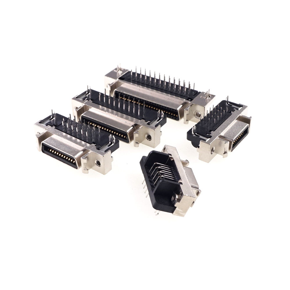Female MDR Servo Driver SCSI Connector HPCN Slot Type 14 20 26 36 50 68Pin Socket 90 Degree Horizontal Through Holes PCB