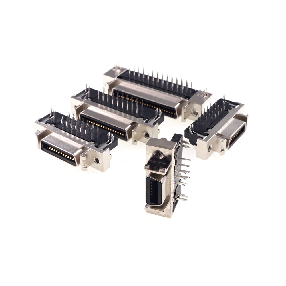 Female MDR Servo Driver SCSI Connector HPCN Slot Type 14 20 26 36 50 68Pin Socket 90 Degree Horizontal Through Holes PCB