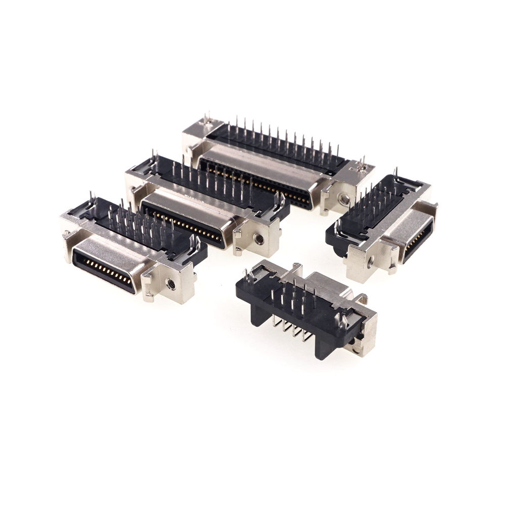Female MDR Servo Driver SCSI Connector HPCN Slot Type 14 20 26 36 50 68Pin Socket 90 Degree Horizontal Through Holes PCB