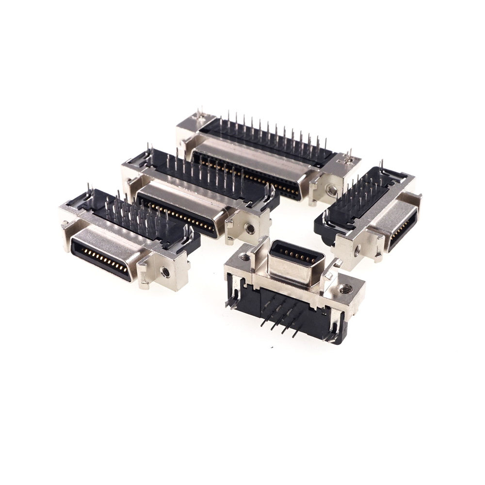 Female MDR Servo Driver SCSI Connector HPCN Slot Type 14 20 26 36 50 68Pin Socket 90 Degree Horizontal Through Holes PCB