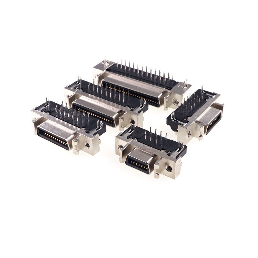 Female MDR Servo Driver SCSI Connector HPCN Slot Type 14 20 26 36 50 68Pin Socket 90 Degree Horizontal Through Holes PCB