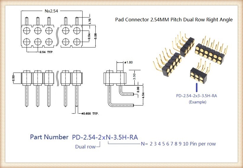 2.54 Grid Pitch 4 6 8 10 12 14 16 20 Pole Right Angle Spring Loaded Pogo Pin Connector DIP Dual Row Male Female