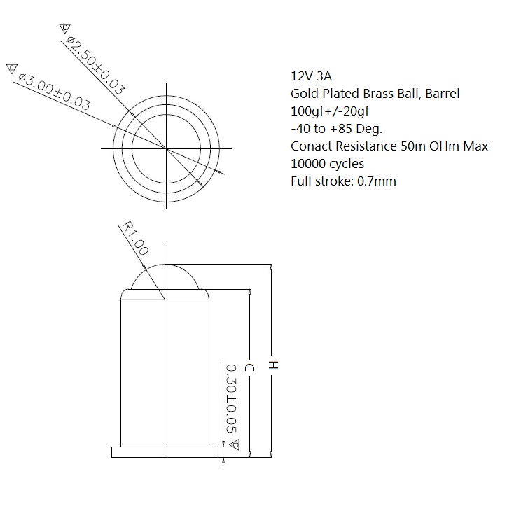 3.0 MM Diameter Flange Spring Loaded Brass Ball Pogo Pin Connector Ballpoint Gold Plated Rolling Contact Hight Current