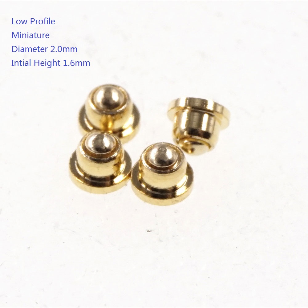 Miniature Pogo Pin Connector Diameter 2.0 mm Initial Height 1.6 mm Low Profile Header Male Spring Loaded thimble Probe